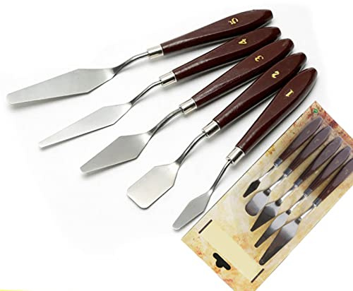 Stylebest Set di Raschietti per Pittura a Olio da 5 Pezzi con Manico in Legno, Spatola per Pittura Resistente in Acciaio Inossidabile per Artisti e Studenti D'arte