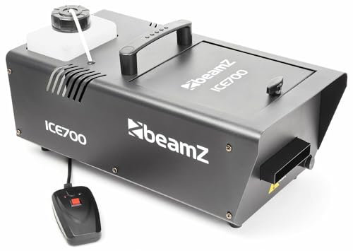 BeamZ ICE700 Machine à Fumée Lourde, 700 Watts, Télécommande filaire 3 m, Réservoir 1.2 L, Idéal pour Créer de la Fumée au Sol avec des Glaçons pour Mariages et Halloween