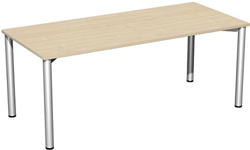 Gera Möbel 4 Fuß Flex Schreibtisch, Holzdekor, ahorn/Silber, 180 x 80 x 72 cm