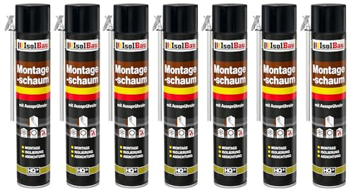 Isolbau Bauschaum B2 Montageschaum mit Aussprührohr - PU-Pistolenschaum Adapterschaum für Montage, Isolierung, Abdichtung, Innen & Außen - 7 x 750 ml