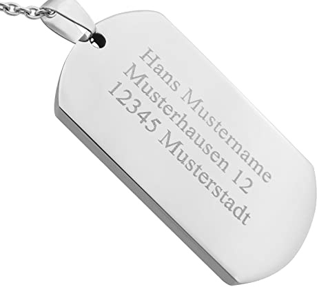 Hanessa Personalisierte Kette mit Gravur Edelstahl 50 cm mit Anhänger Dog Tag einseitig oder beidseitig in silber - Personalisierte Halskette für Männer Frauen - Personalisierter Schmuck Damen Herren