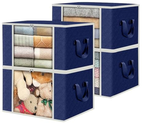 Flintronic 4 PC/84L Scatole per Armadio, Contenitori per Armadio Salvaspazio, Grande Capacità, Scatole per Vestiti, Contenitori Organizer Pieghevole con Manico,per Coperte Trapunte Biancheria da Letto
