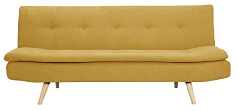 Miliboo - Sofá convertible de tela, efecto terciopelo, color amarillo mostaza escandinava, 3 plazas, Senso