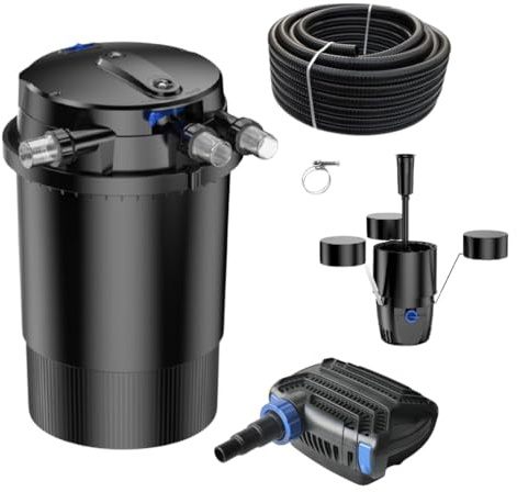 AquaOne Teichfilter Set mit Teichpumpe I Filteranlage CPU-30000 für einen Teich bis 60.000 Liter I Komplettset mit UV Lampe Eco Pumpe 70 Watt Skimmer Teichschlauch Nr.50