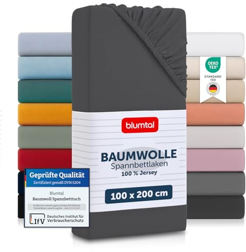Blumtal® Basics Spannbettlaken 100x200x30cm Jersey - Bettlaken aus 100% Baumwolle - Oeko-TEX zertifiziertes Spannbetttuch 100x200cm - Anthrazit