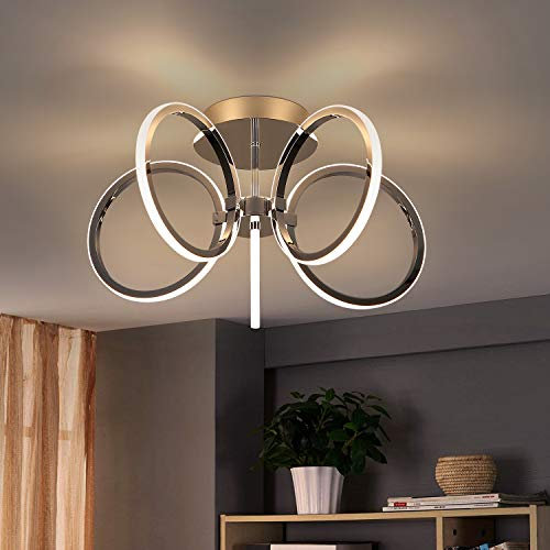ZMH Deckenlampe LED Deckenleuchte Wohnzimmer: Modern 37W Wohnzimmerlampe ‎Chrom 5 Ringe Schlafzimmerlampe Design 3000K Warmweiß Deckenbeleuchtung Metall Schlafzimmer Arbeitszimmer Büro Kinderzimmer