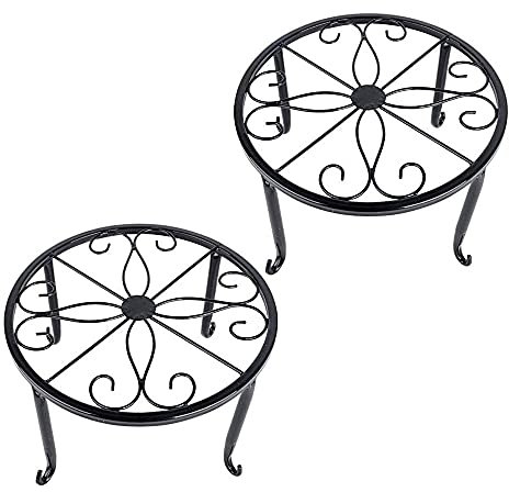 Blumenbank, Blumenhocker 2 Stück, Blumenhocker Outdoor Wetterfest, Blumenständer Draußen, Rund Dekorativ Blumenhocker Topfgestell Für Innen- Und Außenbereiche - Schwarz