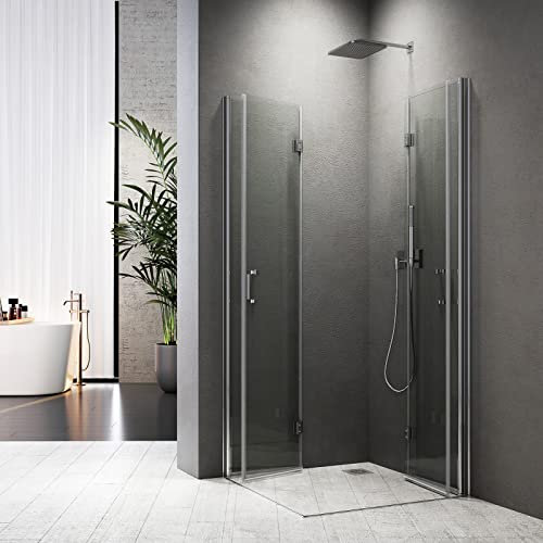 Duschkabine Eckeinstieg 80x120 cm Duschabtrennung 180º Doppel Drehfalttür Faltbar Dusche aus 6 mm ESG-Glas,Höhe 195cm,Sicher und Zuverlässig