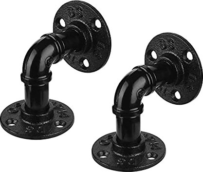 JJ Home Industrie Rohr-Regalhalterung, Steampunk-Dekor Schwebende Regalhalterung, Rustikale Rohrregale, Eisen Rohr Wandregal Halterung (2 Packungen L-Typ)