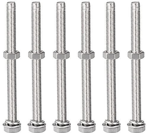 sourcing map M8 x 100 mm Sechskantschrauben, Muttern, Flach- und Sicherungsscheiben-Kits, 304 Edelstahl, Vollgewinde, Sechskantschrauben, 6 Sets