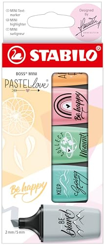STABILO - Textmarker - BOSS MINI Pastellove 2.0 | 5er Pack, rosiges Rouge, zartes Türkis, Hauch von Minzgrün, Seidengrau, sanftes Orange