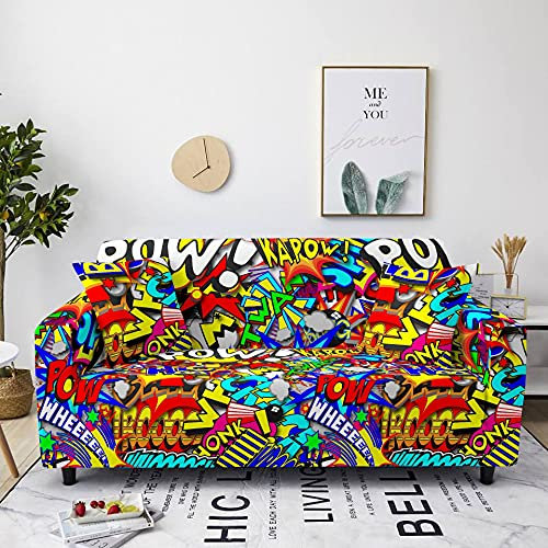 Himlaya 3D Elastischer Sofabezug Stretch Couchbezug Sesselbezug Elastischer Antirutsch Stretchhusse 1/2/3/4 Sitz Weich Stoff Sofabezug Möbelschutz Verzieren (Farbe Hip-Hop,4 Sitze: 235-300 cm)