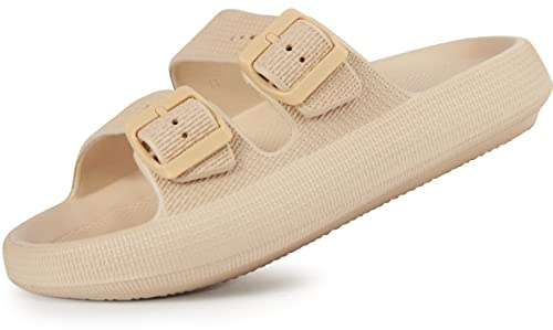 Weweya Soft Foam Slides Sandals for Women and Men Eva Rubber Flat Cozy Slides Outdoor Indoor Pool House Bath Shower Slippers Shoes Tan Men Size 7 7.5 8 Women Size 8 8.5 9