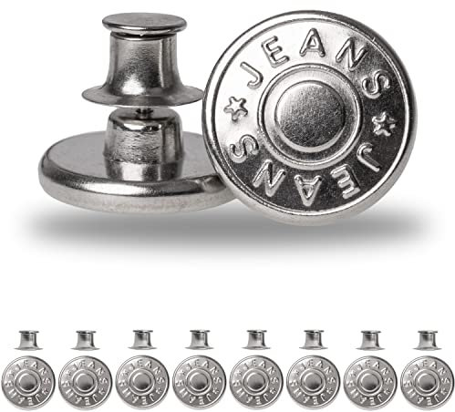 Verstellbare Hosen Ersatz Knöpfe, 8 Pack, Ø 17 mm Messing Jeansknöpfe, Silber-farben, Hosenbund jederzeit einstellbar, Hose enger weiter machen, Jeansknopf stecken, Jeans Knopf mit Pin, Hosenknöpfe
