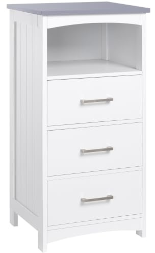 kleankin Meuble de Salle de Bain sur Pied Meuble de Rangement Armoire de Toilette sur Pied avec 3 tiroirs et 1 Niche - 40 x 33 x 80 cm - Blanc