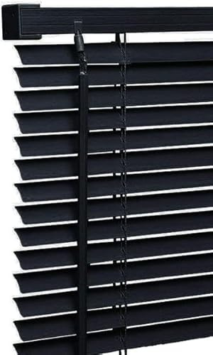 Ruby Deals PVC Venetian Blind Blinds Window (Black 90W x 213H cm) | 25mm Thin Slats Kitchen Window Blinds Treatments Easy Fit Curtains Trimmable Fittings Home Office