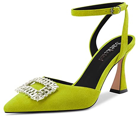 Saekcted Mujer Chunky Ancho Alto High Heel Puntiaguada Punta Sandalias Correa Tobillo Cierre con Hebilla de Boda Dress Zapatos