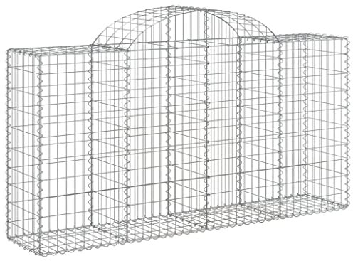 vidaXL Galvanized Iron Gabion Baskets 14 pcs- Arched, Decorative and Sound-Insulating Garden Barriers, Fillable with Rocks/Gravel, Perfect for Outdoor Spaces- Silver