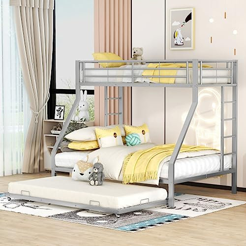 Tcewhhy Litera Cama De Metal con Cama Nido para 3 Personas Cama Juvenil con Escalera A Ambos Lados Cama Alta para Niños Jóvenes Adultos 90(140) x200cm Plata