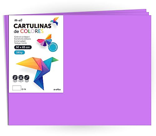 Cartulina de Colores, Cartulina Grande 50x65 cm de Colores Claros e Intensos, Cartulinas de Colores 180gr para Manualidades, Diseños Creativos y Proyectos de Arte · m-office (x10 hojas, lila)