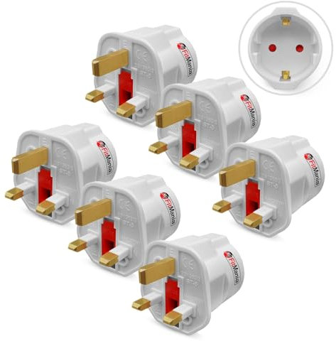 FitMania European to UK Plug Adaptor 6 Pack - EU to UK Plug Adapter EU Travel Adapter for Electronic Devices - Euro Schuko Type C to G 2 Pin to 3 Pin Adapter Plug UK