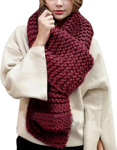 Damen Strickschal Lang XXL Warme Grobstrick Schal Oversize Winterschal, 190 x 32cm