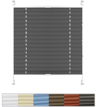 Plissee ohne Bohren, 75 x 180 cm UV-Schutz Sonnenschutz, lichtundurchlässig Jalousie inkl. Befestigungsmaterial, für Fenster & Balkontür, Schwarz
