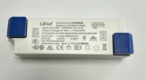 60W Flicker-Free LED Driver Replacement for LED Ceiling Panel Lights, 1500mA Constant Current Power Supply, 220-240V Input, 30-40V Output, CE Certified for Office, Kitchen & Commercial Lighting
