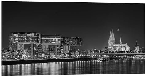 Posterlounge Köln Skyline am Abend schwarz/weiß Acrylglasbild von rclassen 40 x 20 cm Schwarz-Weiß Wandbilder Wanddeko