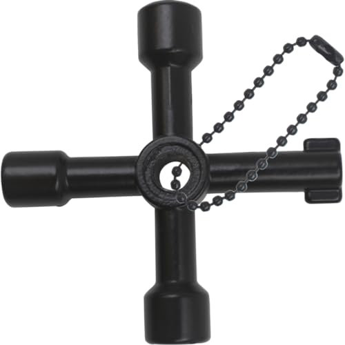 TAOSHENG 4-Wege-Multifunktionsschlüssel mit Schlüsselanhänger, Heizkörperentlüftungsschlüssel für elektrische Wasser-Gaszähler, Kasten, Schranköffnungsschlüssel, Schwarz, 1 Packung