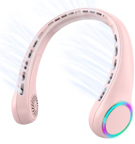 GULAKI Ventilador de cuello portátil, batería de 4000 mAh, 3 velocidades y 64 luces frías, regalos para hombres, mujeres y mamá