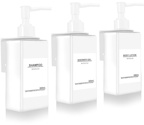 Roselee 3er Seifenspender Wandbefestigung Weiß Set 300ml Seifenspender Wandmontage Ohne Bohren Shampoo Flaschen Zum Befüllen-Spülmittelspender Shampoo Spender für Dusche Küche Bad