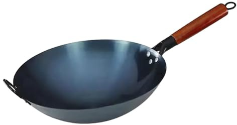 PETSOLA Sartén Wok Antiadherente Fabricada en Hierro Fundido Permite Usar en Cocina de Inducción Y Gas Superficie Sin Recubrimiento Mango Confortable, 30cm con Orejas