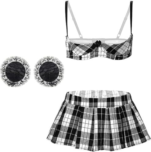 mini kitty Lingerie Set for Women Strappy Adjustable Half Cup Naughty Bra and Panties Set with Nipple Covers Suspender and Garter Belt Nightwear Nightdress for Cosplay Honeymoon