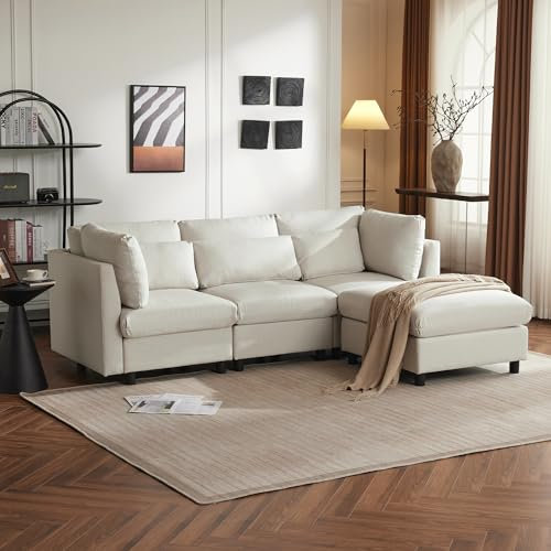 GM Ultra Ecksofa, Modulsofa in L-Form, Dreisitzer-Sofa, Wohnzimmer Sofa mit Schlaffunktion, Modernes Sofa fur Wohnzimmer, Beige