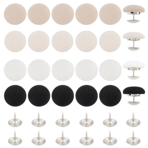 BENECREAT 32 Sets 4 Colors Baseball Cap Button, 17mm Top Replacement Hats Buttons, Black White Cloth Covered Hat Button for Hat Replacement Repair Jeans Blouse Sewing
