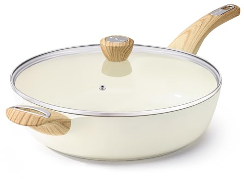 SENSARTE Ceramic Nonstick Frying Pan Skillet with Lid, 12 Inch Large Deep Frying Pan, 5 Qt Saute Pan, Induction Pan, Healthy Non Toxic Cooking Pan with Helper Handle, PFOA PFAS PTFE Free