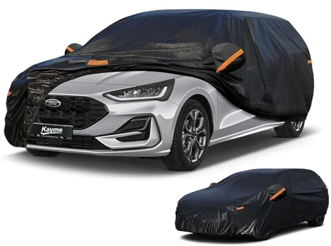 Kayme Kombi Autoplane Wasserdicht Atmungsaktiv für Ford Focus Wagon Active Turnier (2010-2025), 7 Schichten Vollgarage Autoabdeckung für Sonne Staub Schutz Verkratzt, mit Reflektierenden Streifen.