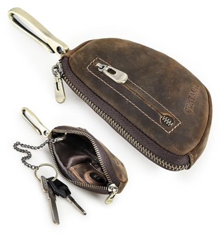 Contacts Car Key Case Keyring Mens Leather Keychain Wallet Purse with AirTag Slot for Women Hook Key Ring for Cars Scratch Resistant