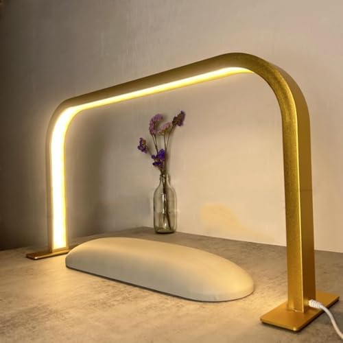 emobwdy Nagellampe FüR Den Schreibtisch, 60 cm, 3000–6000 K, Halbmond-WimpernverläNgerung, Licht FüR Den Nageltisch, 45 W Rundumbeleuchtung, Mondlicht, Nageltechniker, Extra GroßEr Platz,Gold