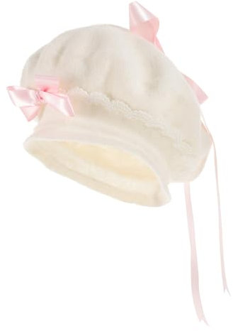 SOIMISS Schöner Baskenmütze Mit Schleife Damenmütze Kawaii Mädchenmütze Wollene Baskenmütze Haubenaccessoire