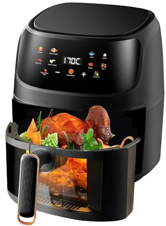 Air Fryer,8L Freidora sin aceite 8 programas de cocción preestablecidos con ventana de visualización, pantalla táctil, función de citas, freidora de aire multifuncional apta para la cocina (Negro)
