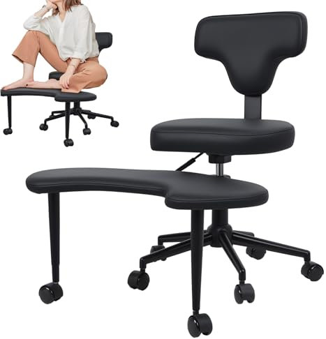 yoakaiax Bürostuhl mit Kreuzbeinen, Meditationsstuhl mit Kreuzbeinen, Bürostuhl mit Rollen, ergonomischer Kniestuhl, Criss Cross Schreibtischstuhl mit Lendenwirbelstütze und verstellbarem Hocker,