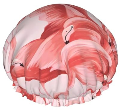 Duschhaube mit Flamingo-Druck, wiederverwendbar, doppellagig, mit Gummiband, perfekt für Zuhause, Spa, Hotel, Reisen
