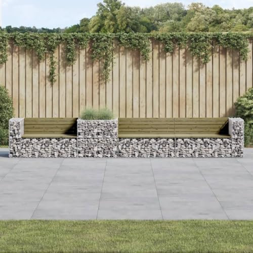 Xichuzi Gartenbank mit Gabione Kiefernholz Imprägniert, Terrassenmöbel, Wetterfeste Bank, Outdoor Bank, Parkbank, Garten Banken, Deko Bank, Gartenmöbel - 3196250