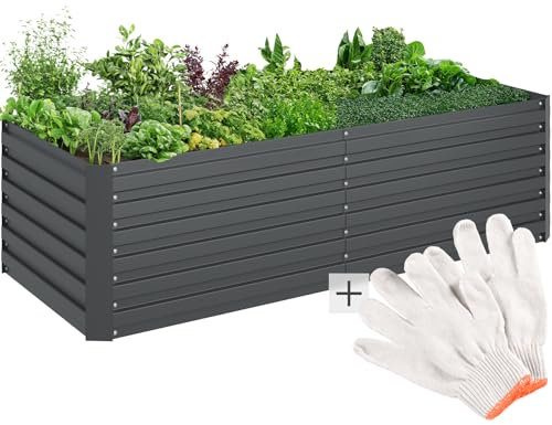 tectake® Hochbeet Metall, Hochbeete-Kit für Beet, Hochbeet Garten, wetterfest, Pflanzkasten, Kräuterbeet, Frühbeet, Gemüsebeet, Pflanzenbeet, zur Anzucht, als Blumenkasten - 880l, 2000 x 80 x 56 cm