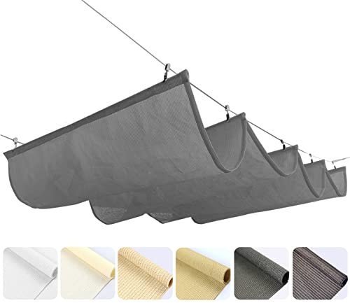 Retractable Wave Shade Sail Canopy for Pergola with Mounting Kit Outdoor Anti UV Sun Protection Awning Trellis Roof Patio Backyard Garden Shelter (Custom)
