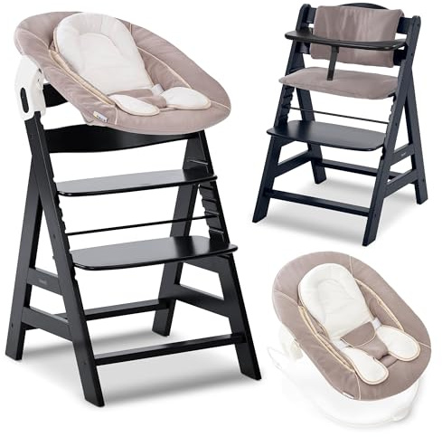 hauck Alpha+ Hochstuhl Newborn Set mit 2in1 Bouncer - Schwarz