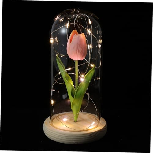 Amosfun Simulated Tulip Led Lights Glass Tulip Decor Unique Tabletop Adornment Home Decorative