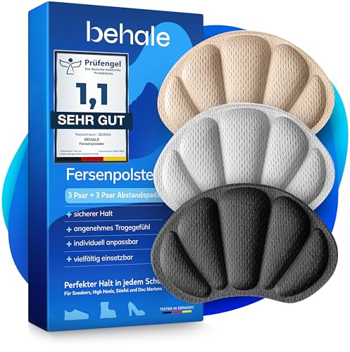 BEHALE Scarpe per battitacco Premium con adesivo 3M – 3 paia di inserti antiscivolo delicati sulla pelle, protezione del tallone e cuscino per il tallone contro le vesciche, con distanziatori